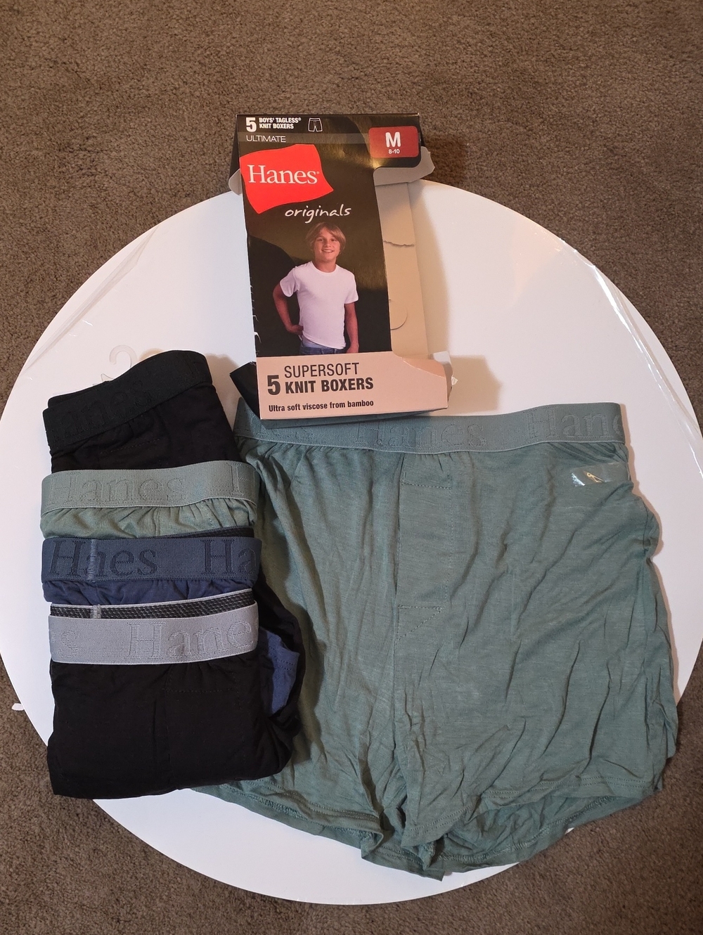 Hanes Kids Supersoft Knit Boxers - Green, Black, Navy, Gray